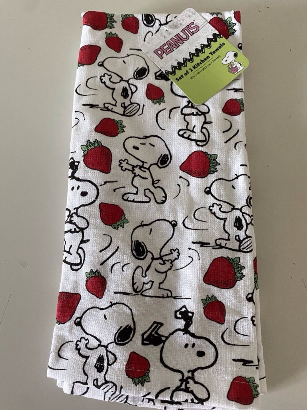 2 Pk Peanuts Snoopy Strawberry Strawberries Cotton Kitchen Towels 18 X 28” NEW